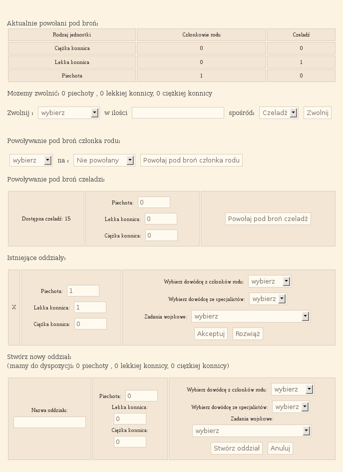 Screen for managing military units